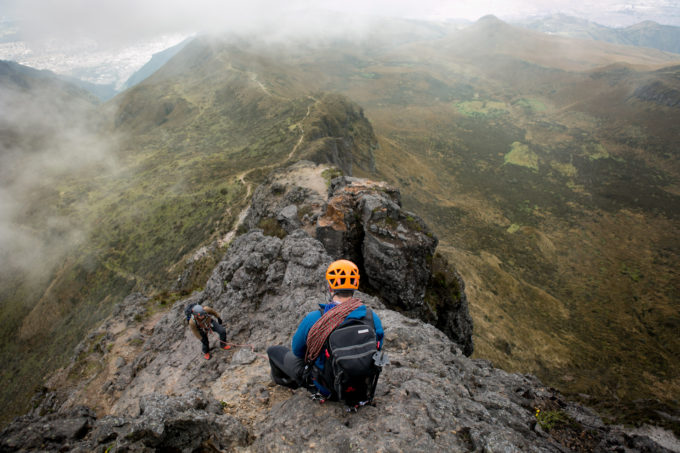 NEM Guide Josh Klockars gives Daniel some security on the exposed ridge of Rucu Pichincha